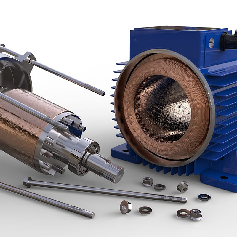 Opened electric motor isolated on white background